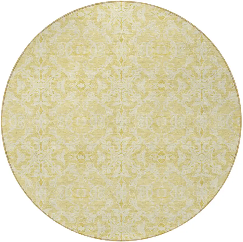 8' Gold And Ivory Round Medallion Washable Indoor Outdoor Area Rug Photo 5