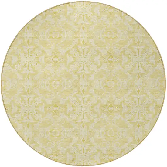 8' Gold And Ivory Round Medallion Washable Indoor Outdoor Area Rug Photo 5