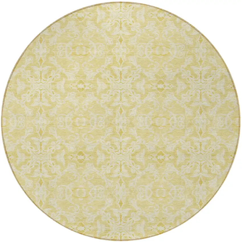 8' Gold And Ivory Round Medallion Washable Indoor Outdoor Area Rug Photo 5