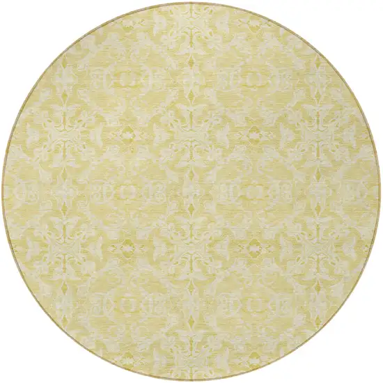 8' Gold And Ivory Round Medallion Washable Indoor Outdoor Area Rug Photo 5