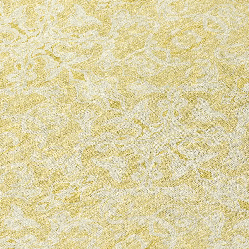 8' Gold And Ivory Round Medallion Washable Indoor Outdoor Area Rug Photo 8