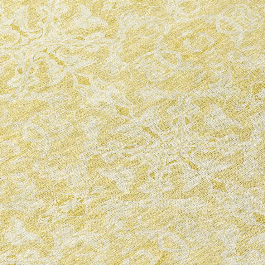 8' Gold And Ivory Round Medallion Washable Indoor Outdoor Area Rug Photo 8