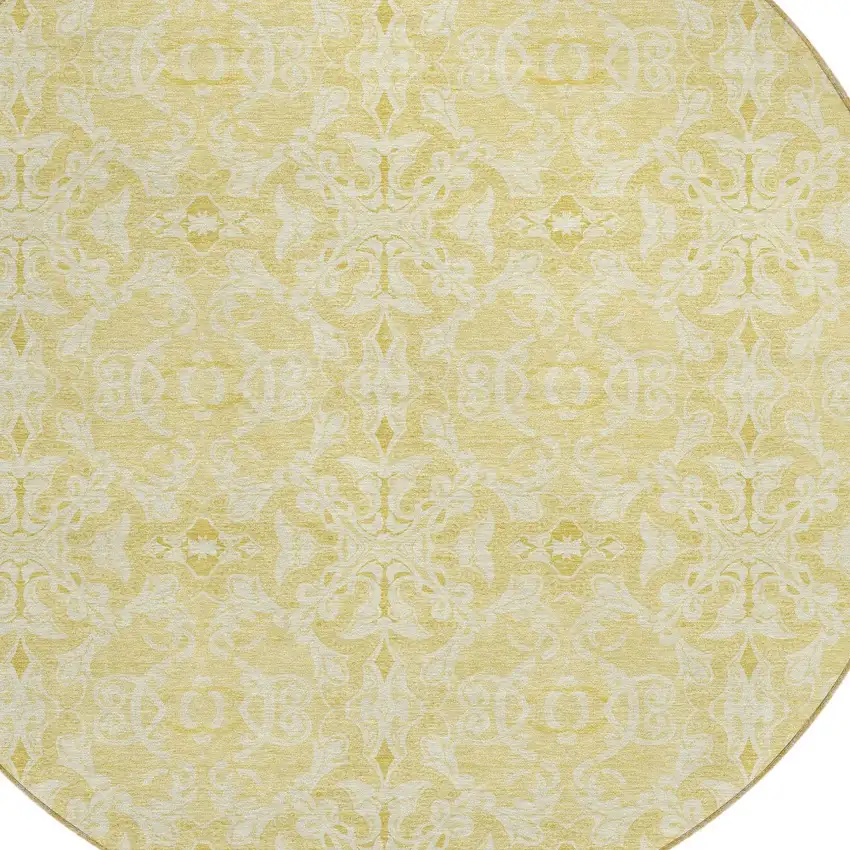 8' Gold And Ivory Round Medallion Washable Indoor Outdoor Area Rug Photo 4