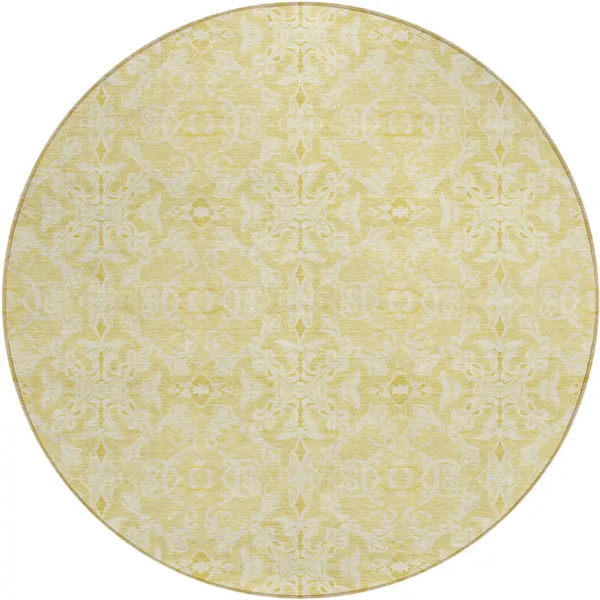 8' Gold And Ivory Round Medallion Washable Indoor Outdoor Area Rug Photo 2