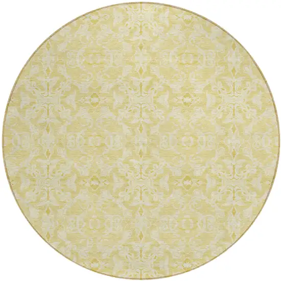 8' Gold And Ivory Round Medallion Washable Indoor Outdoor Area Rug Photo 2