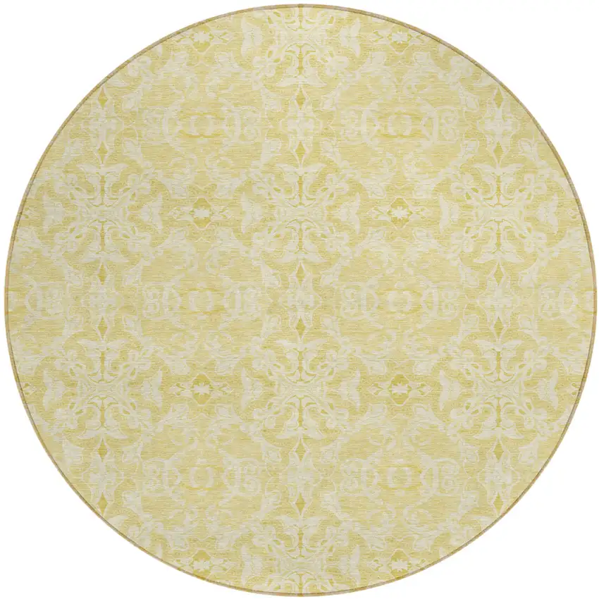 8' Gold And Ivory Round Medallion Washable Indoor Outdoor Area Rug Photo 2