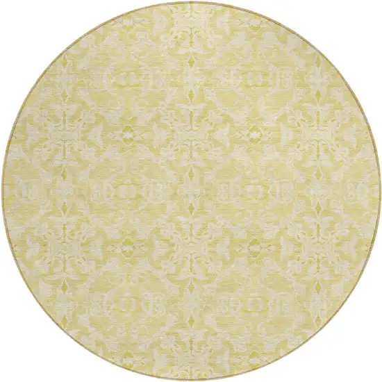 8' Gold And Ivory Round Medallion Washable Indoor Outdoor Area Rug Photo 2