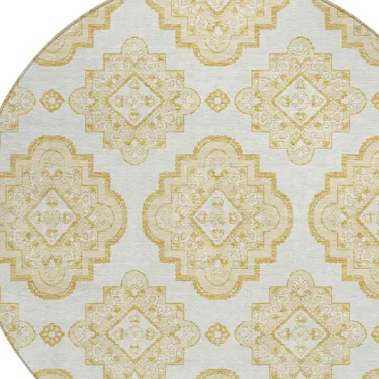 8' Gold And Ivory Round Medallion Washable Indoor Outdoor Area Rug Photo 4