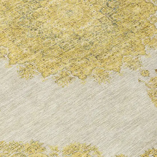 8' Gold And Ivory Round Oriental Washable Indoor Outdoor Area Rug Photo 4