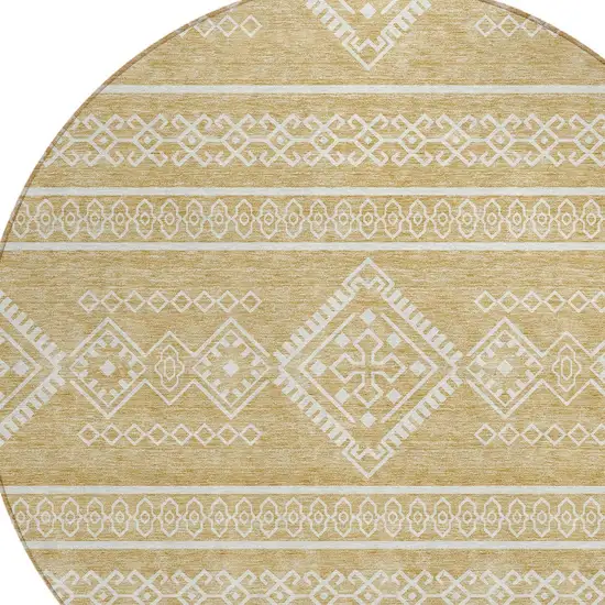 8' Gold And Ivory Round Southwestern Washable Indoor Outdoor Area Rug Photo 4