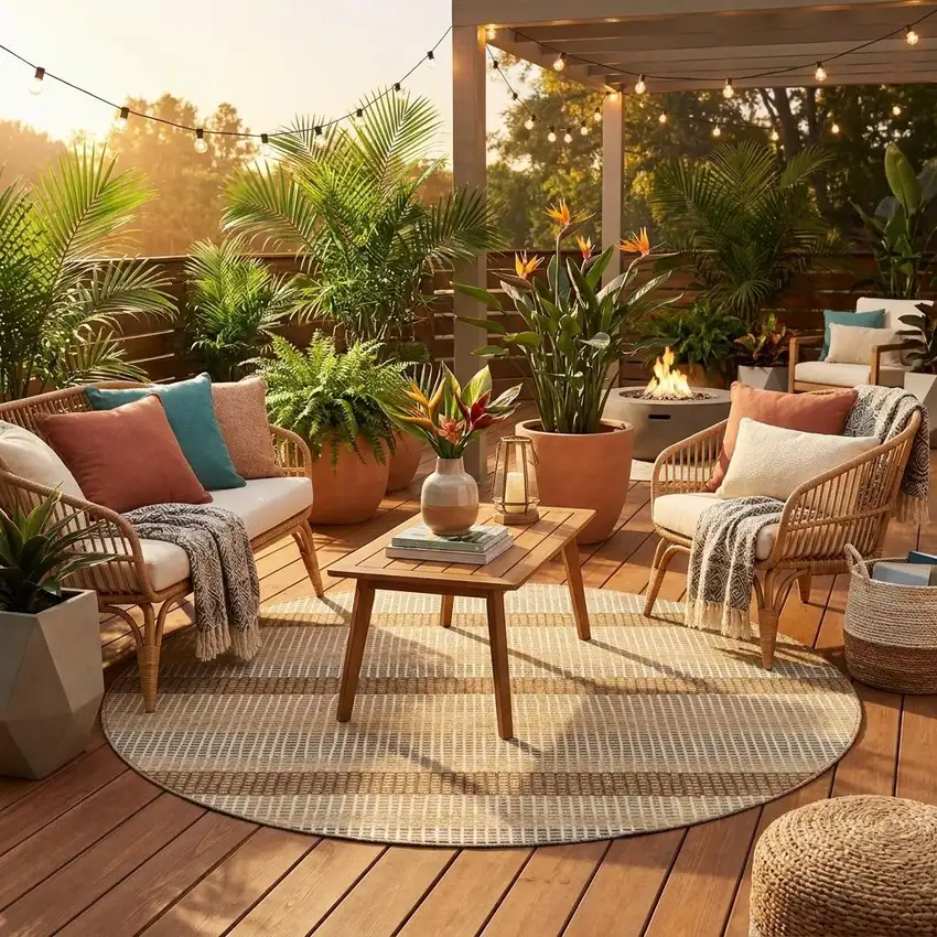 8' Gold And Ivory Round Striped Washable Indoor Outdoor Area Rug Photo 1