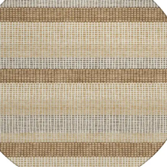 8' Gold And Ivory Round Striped Washable Indoor Outdoor Area Rug Photo 3