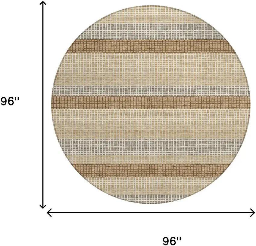 8' Gold And Ivory Round Striped Washable Indoor Outdoor Area Rug Photo 7