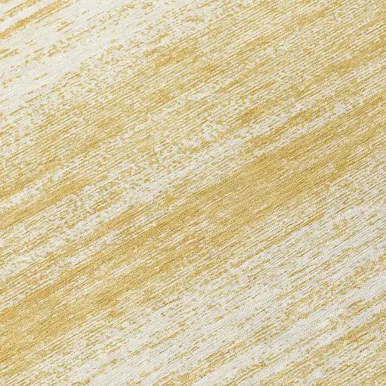 8' Gold And Ivory Round Striped Washable Indoor Outdoor Area Rug Photo 8