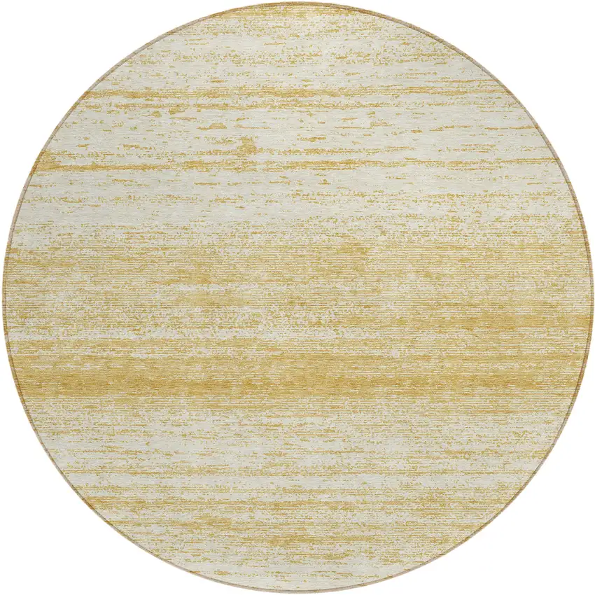 8' Gold And Ivory Round Striped Washable Indoor Outdoor Area Rug Photo 2
