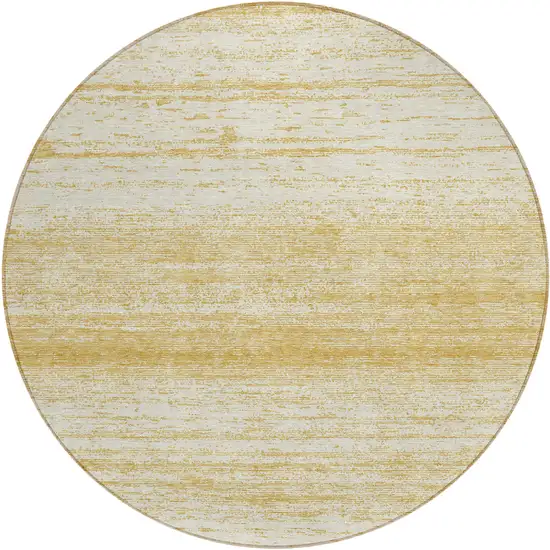 8' Gold And Ivory Round Striped Washable Indoor Outdoor Area Rug Photo 2