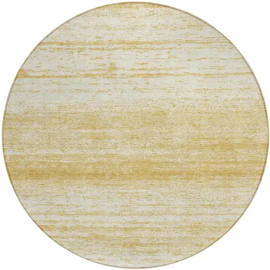 8' Gold And Ivory Round Striped Washable Indoor Outdoor Area Rug Photo 2