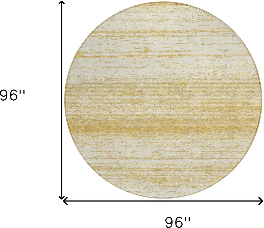 8' Gold And Ivory Round Striped Washable Indoor Outdoor Area Rug Photo 3