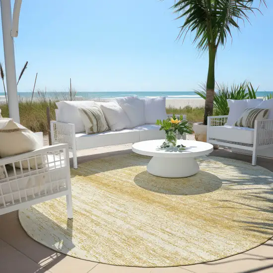 8' Gold And Ivory Round Striped Washable Indoor Outdoor Area Rug Photo 6