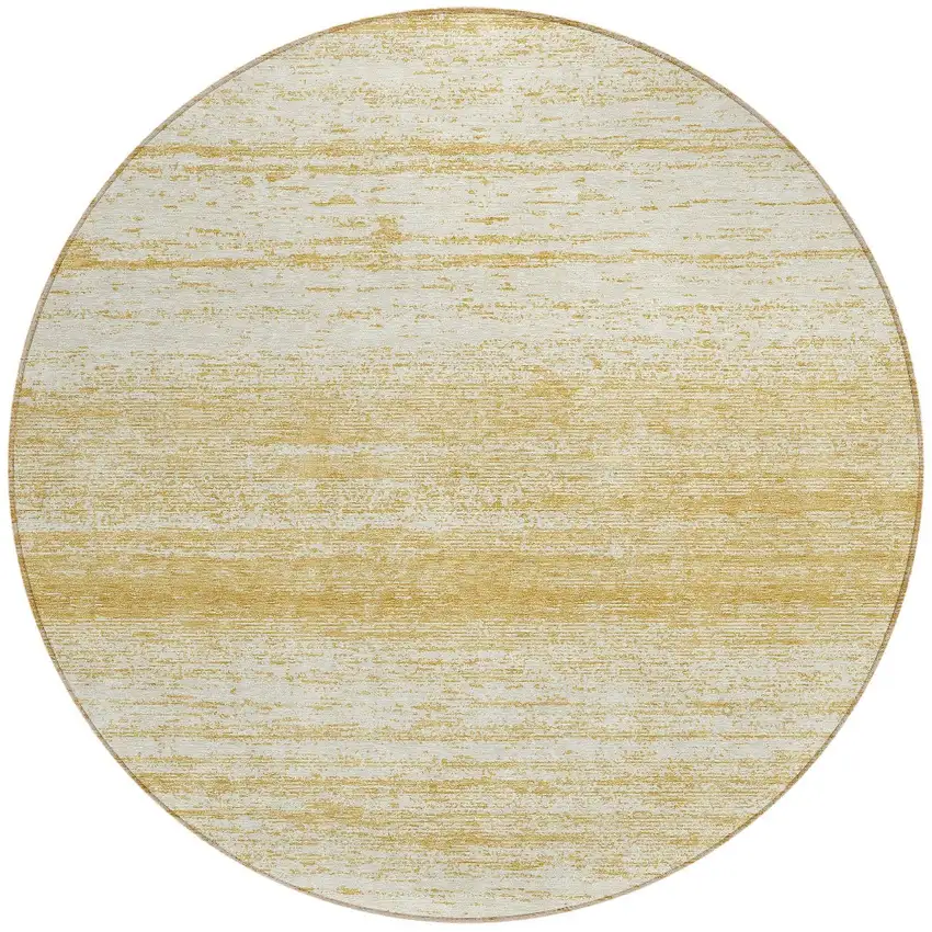 8' Gold And Ivory Round Striped Washable Indoor Outdoor Area Rug Photo 5