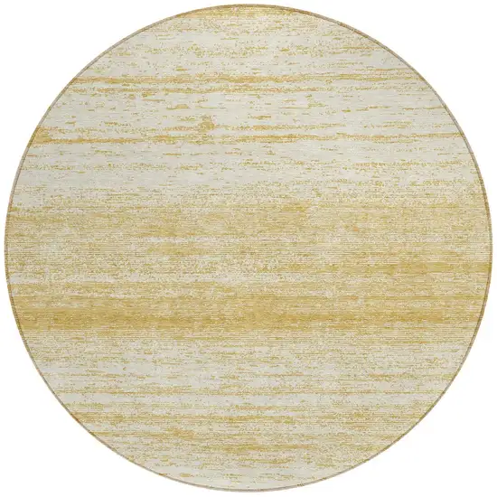 8' Gold And Ivory Round Striped Washable Indoor Outdoor Area Rug Photo 5