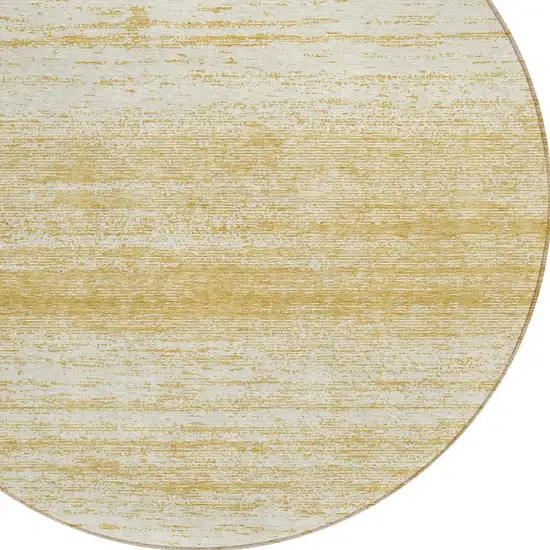 8' Gold And Ivory Round Striped Washable Indoor Outdoor Area Rug Photo 4