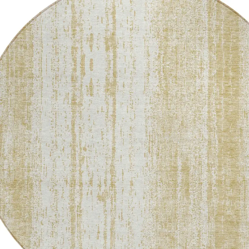 8' Gold And Ivory Round Striped Washable Indoor Outdoor Area Rug Photo 6