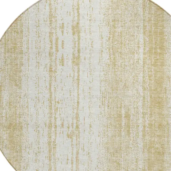 8' Gold And Ivory Round Striped Washable Indoor Outdoor Area Rug Photo 6