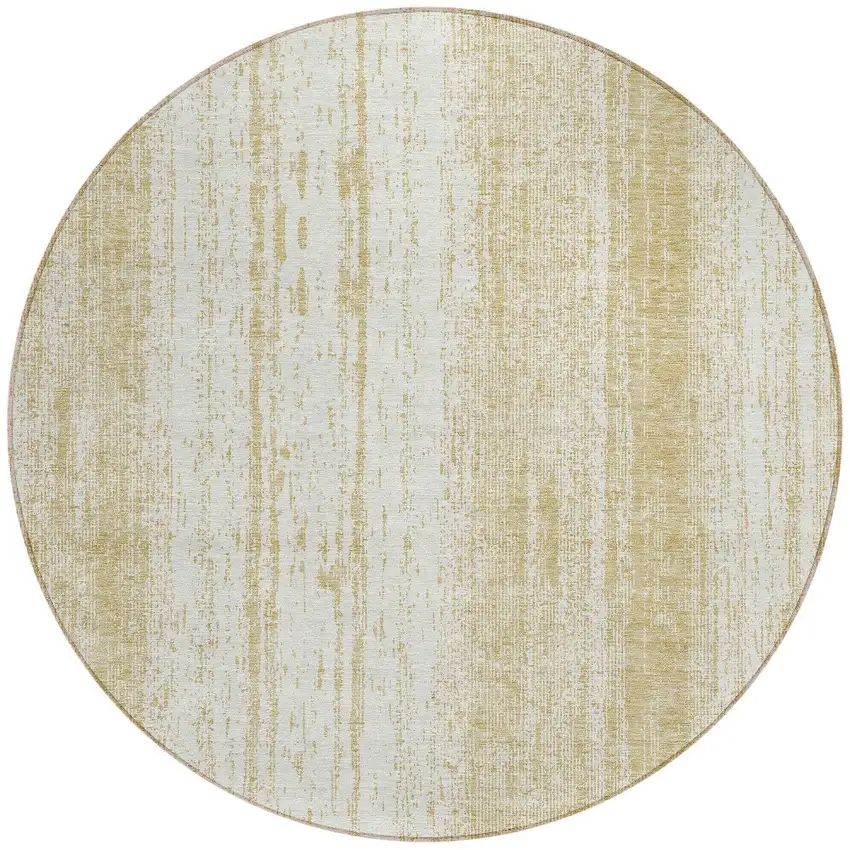 8' Gold And Ivory Round Striped Washable Indoor Outdoor Area Rug Photo 7