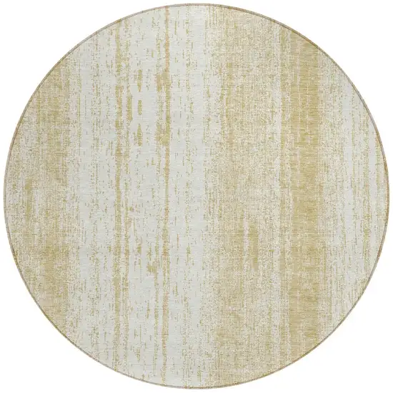 8' Gold And Ivory Round Striped Washable Indoor Outdoor Area Rug Photo 7