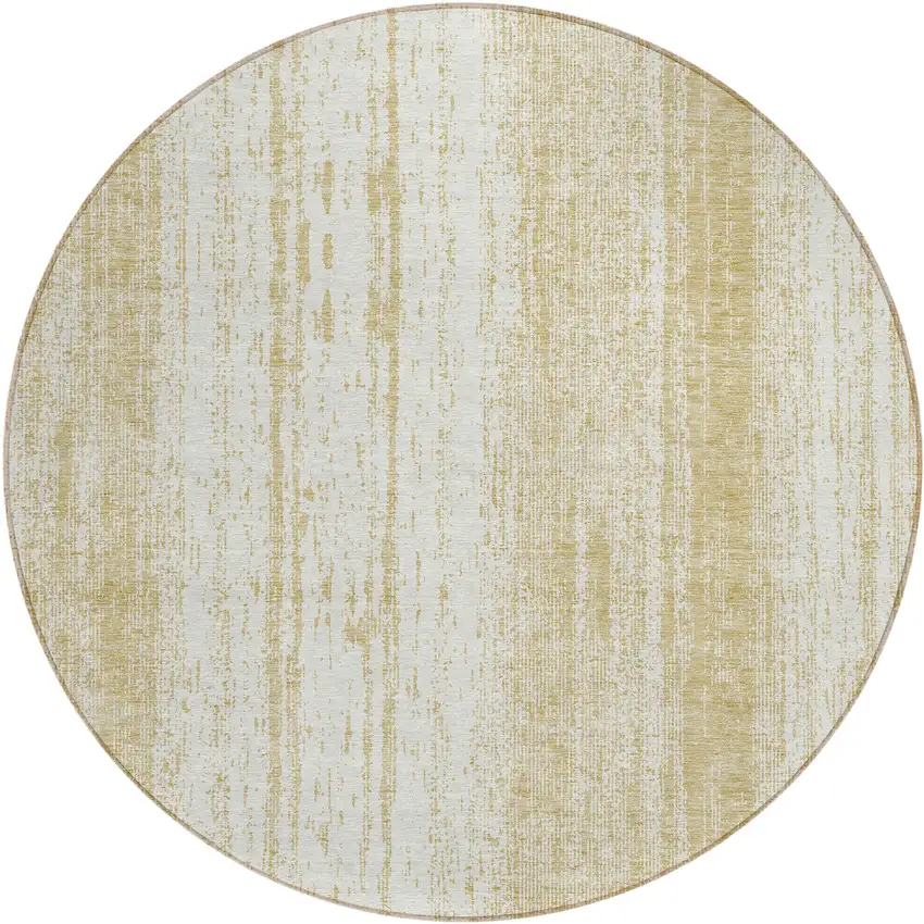 8' Gold And Ivory Round Striped Washable Indoor Outdoor Area Rug Photo 2