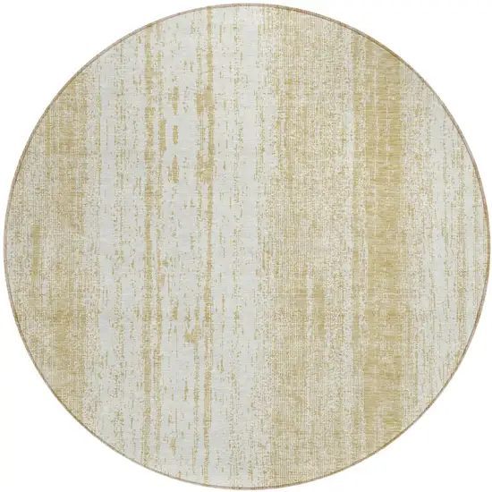 8' Gold And Ivory Round Striped Washable Indoor Outdoor Area Rug Photo 2