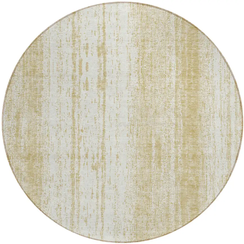 8' Gold And Ivory Round Striped Washable Indoor Outdoor Area Rug Photo 2