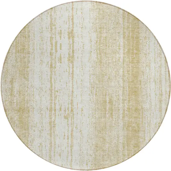 8' Gold And Ivory Round Striped Washable Indoor Outdoor Area Rug Photo 2