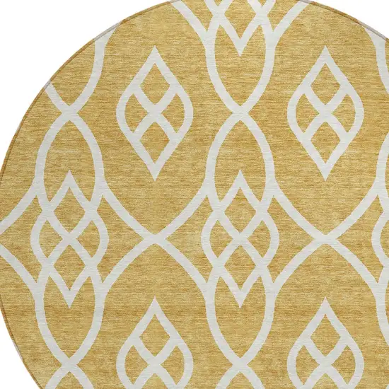 8' Gold And Ivory Round Trellis Washable Indoor Outdoor Area Rug Photo 4