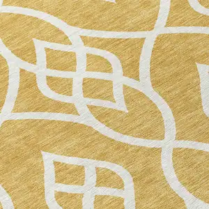 Photo of 8' Gold And Ivory Round Trellis Washable Indoor Outdoor Area Rug