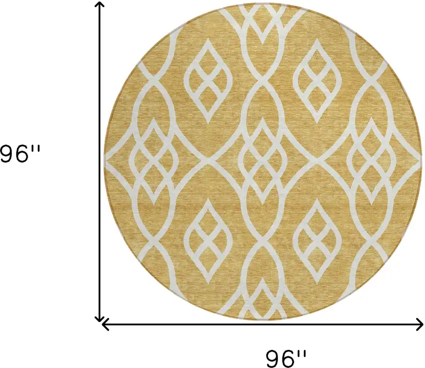 8' Gold And Ivory Round Trellis Washable Indoor Outdoor Area Rug Photo 3