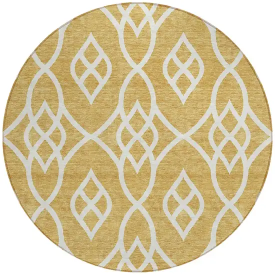 8' Gold And Ivory Round Trellis Washable Indoor Outdoor Area Rug Photo 5