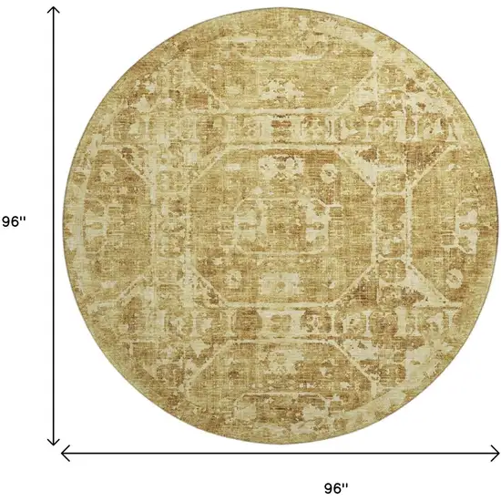 8' Gold And Ivory Round Tribal Washable Indoor Outdoor Area Rug Photo 3