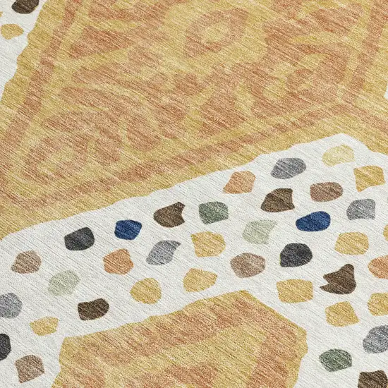8' Gold And Ivory Round Tribal Washable Indoor Outdoor Area Rug Photo 3