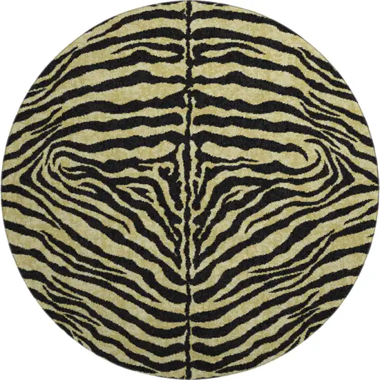 8' Gold And Ivory Round Zebra Print Washable Indoor Outdoor Area Rug Photo 2