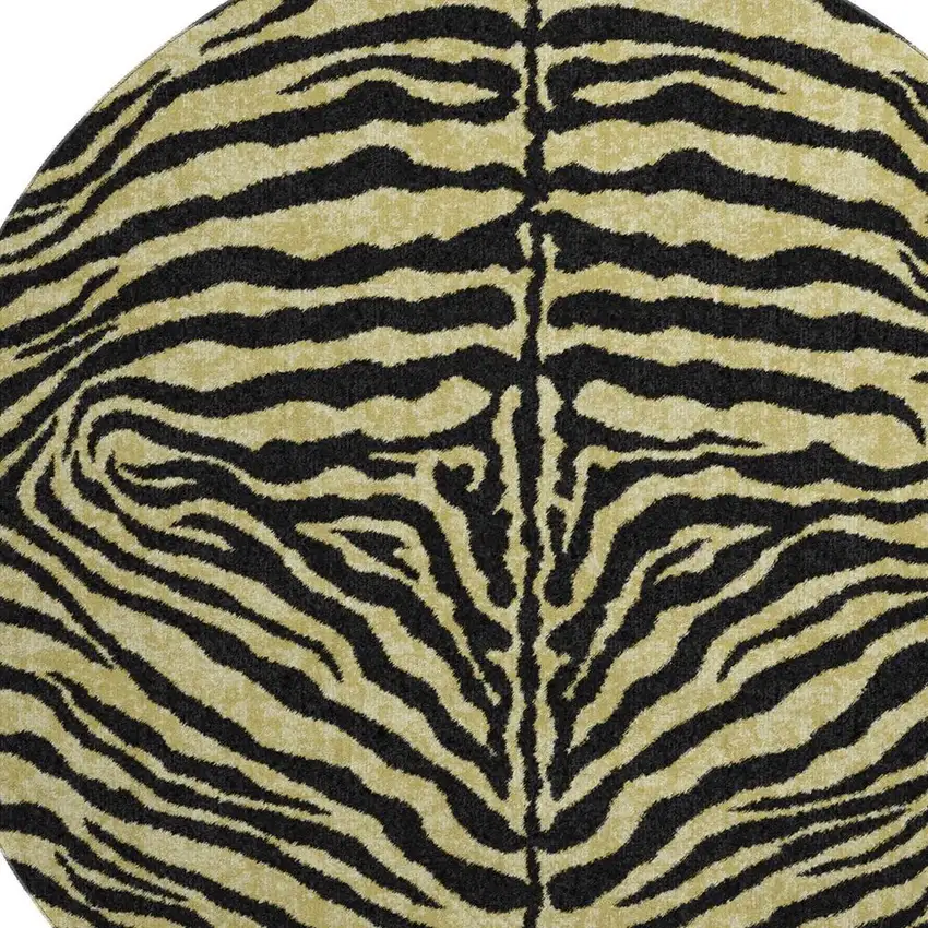 8' Gold And Ivory Round Zebra Print Washable Indoor Outdoor Area Rug Photo 6
