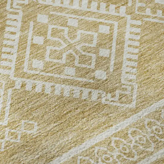 8' Gold And Ivory Southwestern Washable Round Rug With UV Protection Photo 9