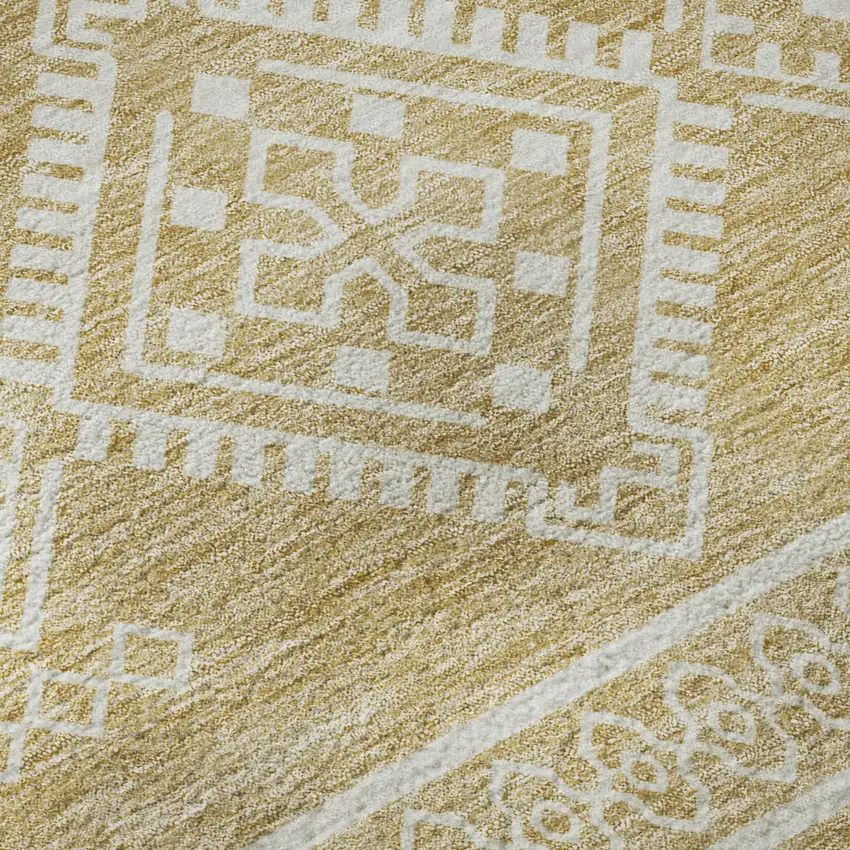 8' Gold And Ivory Southwestern Washable Round Rug With UV Protection Photo 9