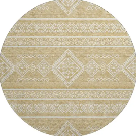 8' Gold And Ivory Southwestern Washable Round Rug With UV Protection Photo 4