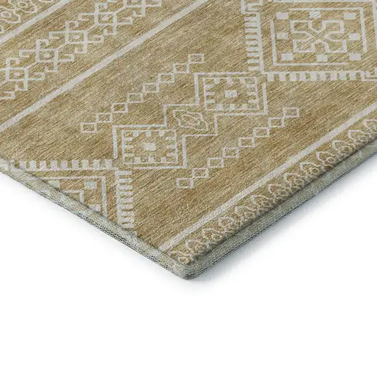 8' Gold And Ivory Southwestern Washable Round Rug With UV Protection Photo 7