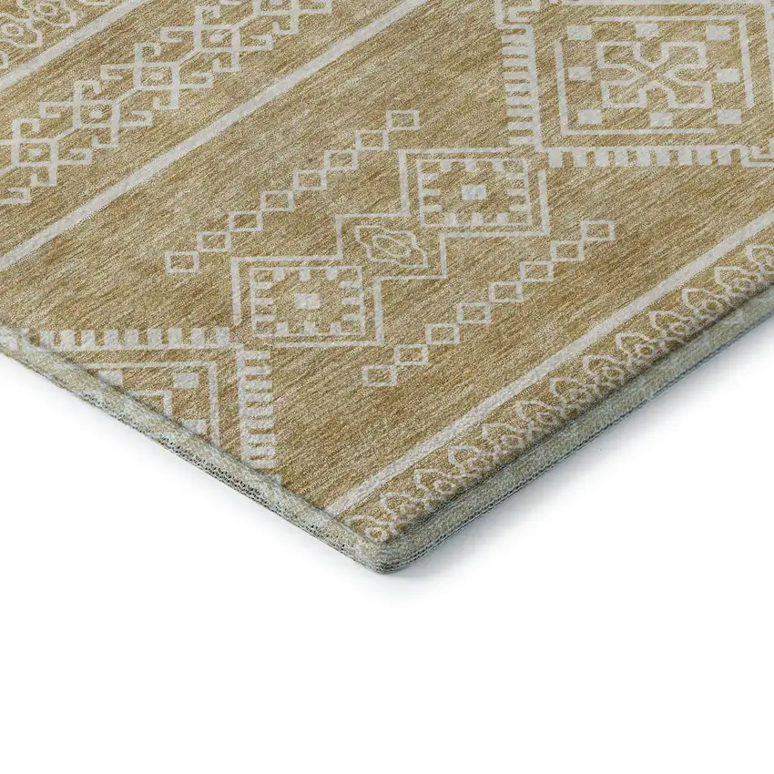 8' Gold And Ivory Southwestern Washable Round Rug With UV Protection Photo 7