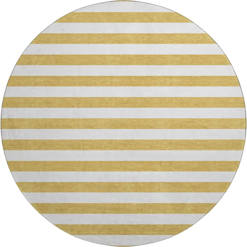 8' Gold And Ivory Striped Washable Round Rug With UV Protection Photo 1