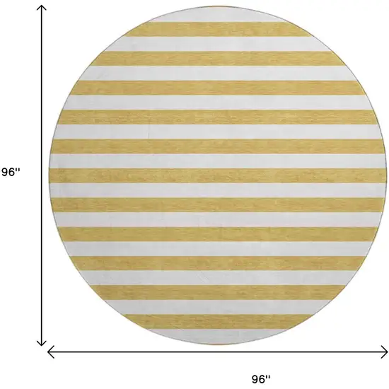 8' Gold And Ivory Striped Washable Round Rug With UV Protection Photo 9