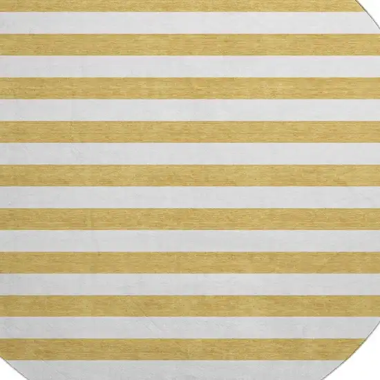 8' Gold And Ivory Striped Washable Round Rug With UV Protection Photo 3